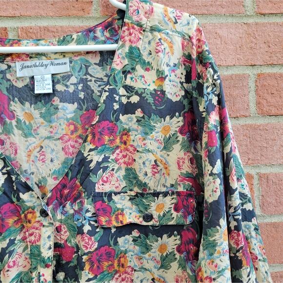 Jane Ashley Woman Vintage Silk Button Front Floral Blouse Top size 2X - Picture 2 of 5